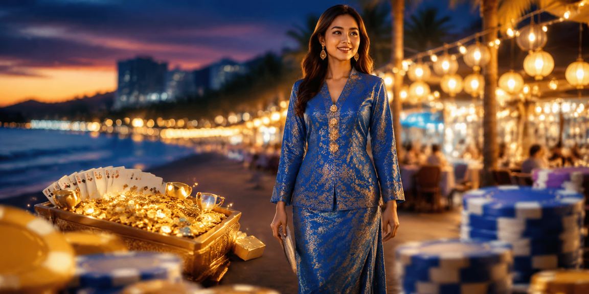 Pemain Rummy Penang berbaju kurung menggunakan platform mudah alih